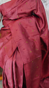 629 - Dark maroon tussar silk saree with cross stitch embroidery