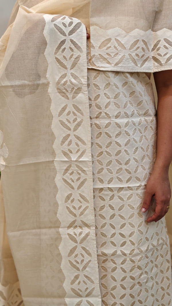 Cream cotton applique suit
