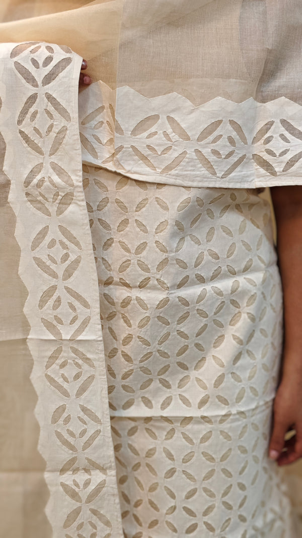 Cream cotton applique suit