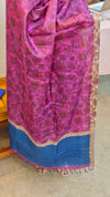 Blue and magenta printed tussar silk suit