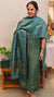 Dark green woven tussar silk suit