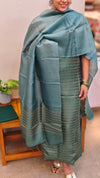 Dark green woven tussar silk suit