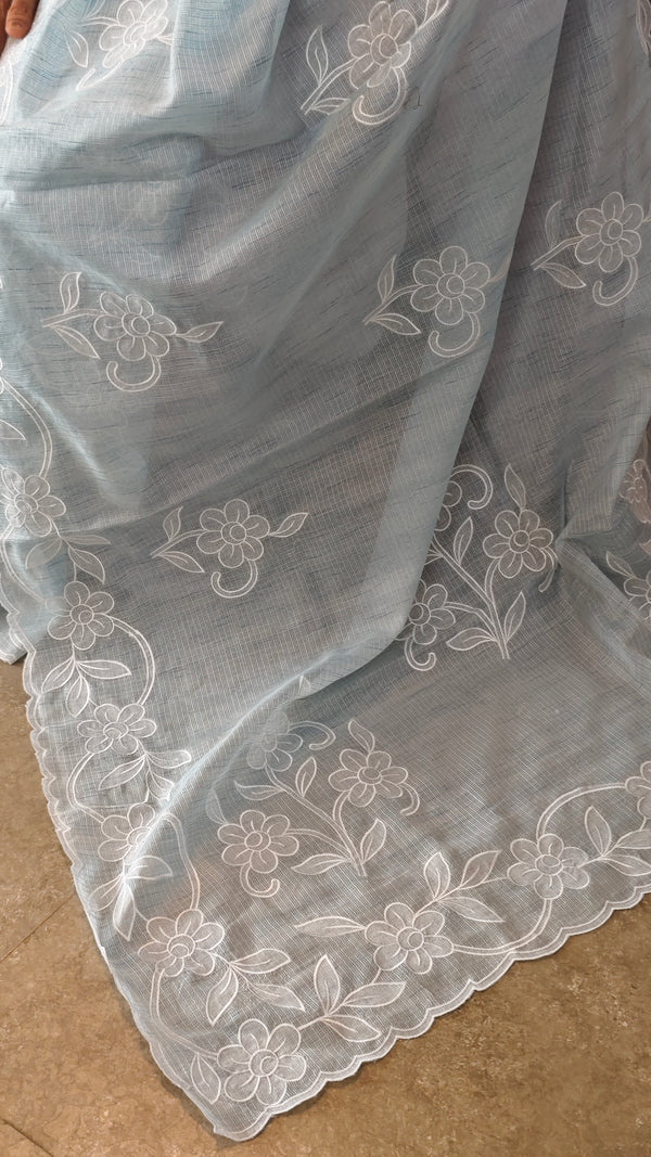G1422 - Powder blue applique embroidered kota saree