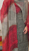 Smoky grey and maroon block printed suit