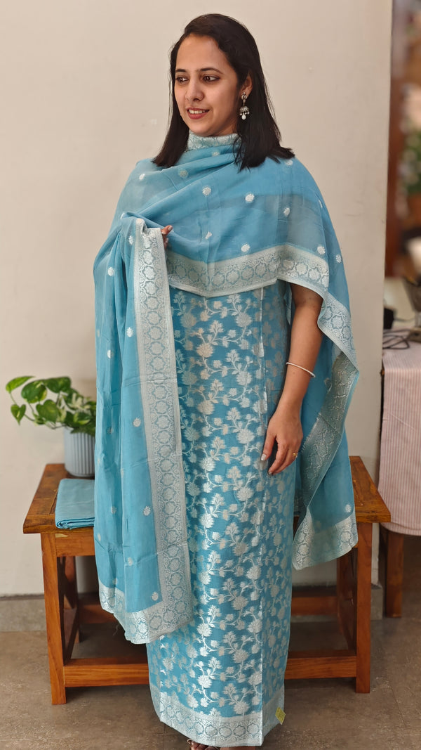 Blue Banarasi Unstitched salwar set (3pc set)