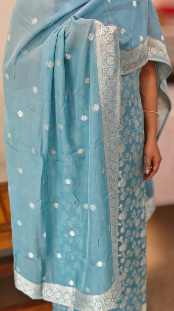 Blue Banarasi Unstitched salwar set (3pc set)