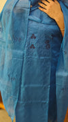 Azure blue embroidered tussar silk suit