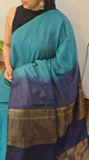 Turquoise and Navy blue Bhagalpuri silk saree