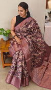 Wine shade floral printed banarasi saree