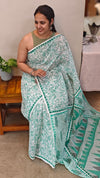 Mint green net kota saree with chikankari palla