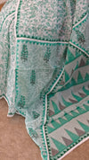 Mint green net kota saree with chikankari palla