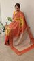 5799 - Peach and mustard checked tussar silk saree