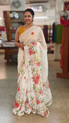 White floral cutwork saree