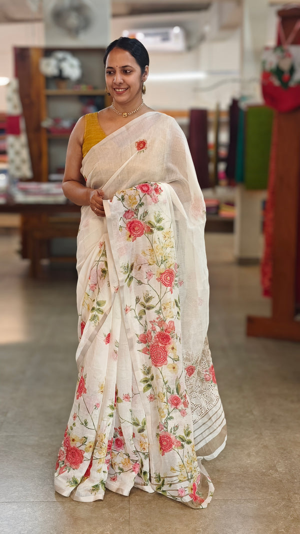 White floral cutwork saree