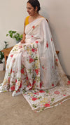 White floral cutwork saree