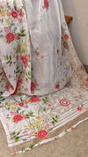 White floral cutwork saree