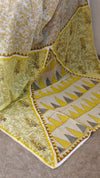 Yellow block printed saree with chikankari palla
