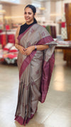 RT33 - Grey and wine block printed tussar silk saree