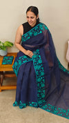 Navy blue moonga kota embroidered saree