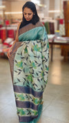 Aqua green tussar silk saree