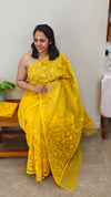 Yellow net kota embroidered saree