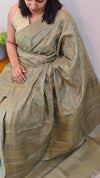 Olive green moonga tussar embroidered saree
