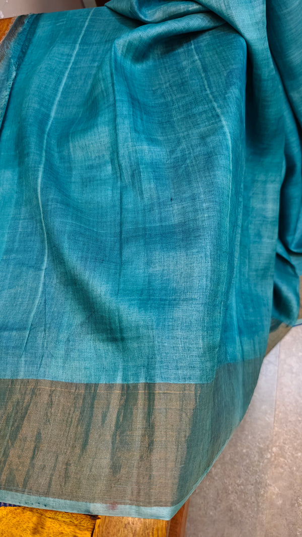 Aqua green tussar silk saree