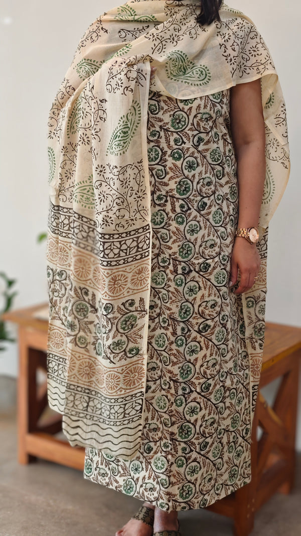 Block printed cotton suit