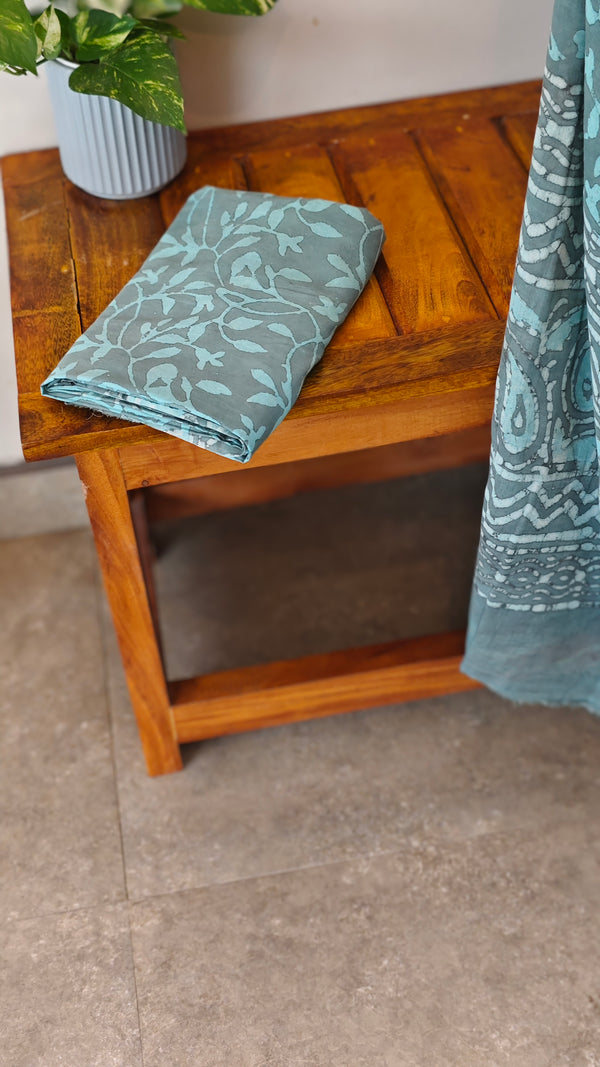 Grey and teal cotton Block printed suit