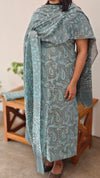 Grey and teal cotton Block printed suit