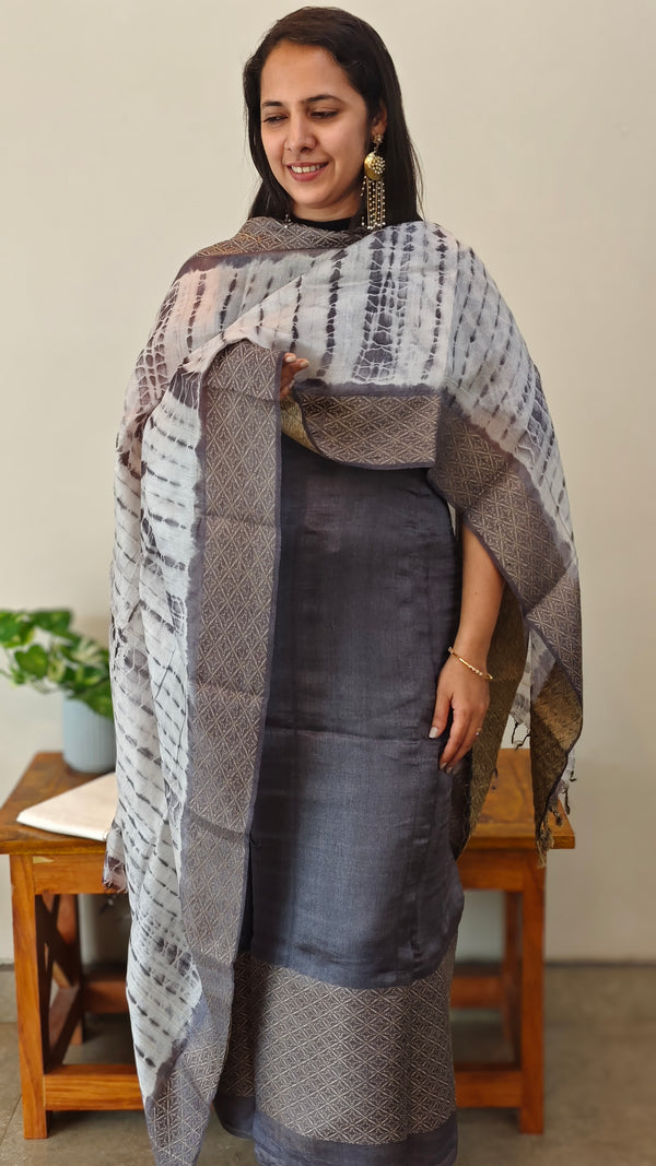 Grey woven tussar silk suit