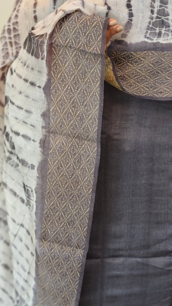 Grey woven tussar silk suit