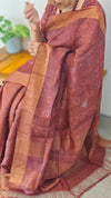 Rust shade ajrakh printed tussar silk saree - SB01