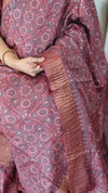 Rosewood pink ajrakh printed tussar silk saree - SB01
