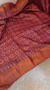 Rosewood pink ajrakh printed tussar silk saree - SB01