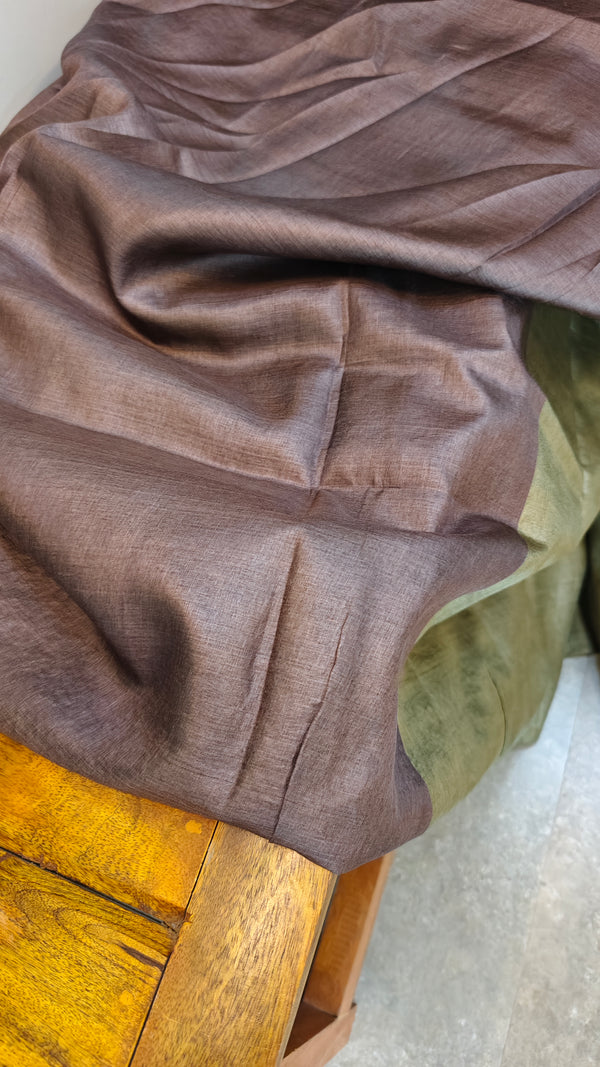 Olive Green tussar silk saree