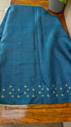 Teal green and blue Tussar silk saree