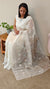 Milky white applique embroidered organza saree - ED971