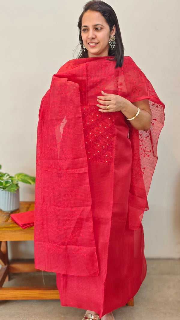 Chilli red net kota suit