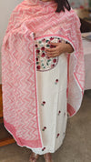 Off white cotton linen suit with hand embroidery
