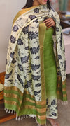 Green printed tussar silk suit