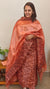 Brown and peach block printed tussar silk suit