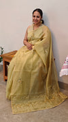 Golden yellow hand embroidered saree - 57033