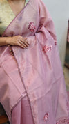 Onion Pink hand embroidered saree - 57033