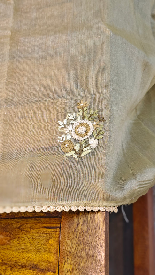 Golden yellow hand embroidered saree - 57033