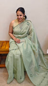 Green Hand embroidered saree-57033