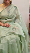 Green Hand embroidered saree-57033
