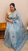 Blue Hand embroidered saree -57033