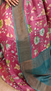 Orchid Pink and Tealfloral printed tussar silk saree - 48002