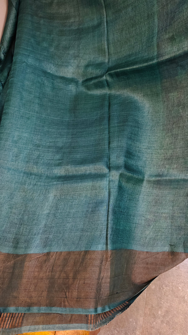 Orchid Pink and Tealfloral printed tussar silk saree - 48002